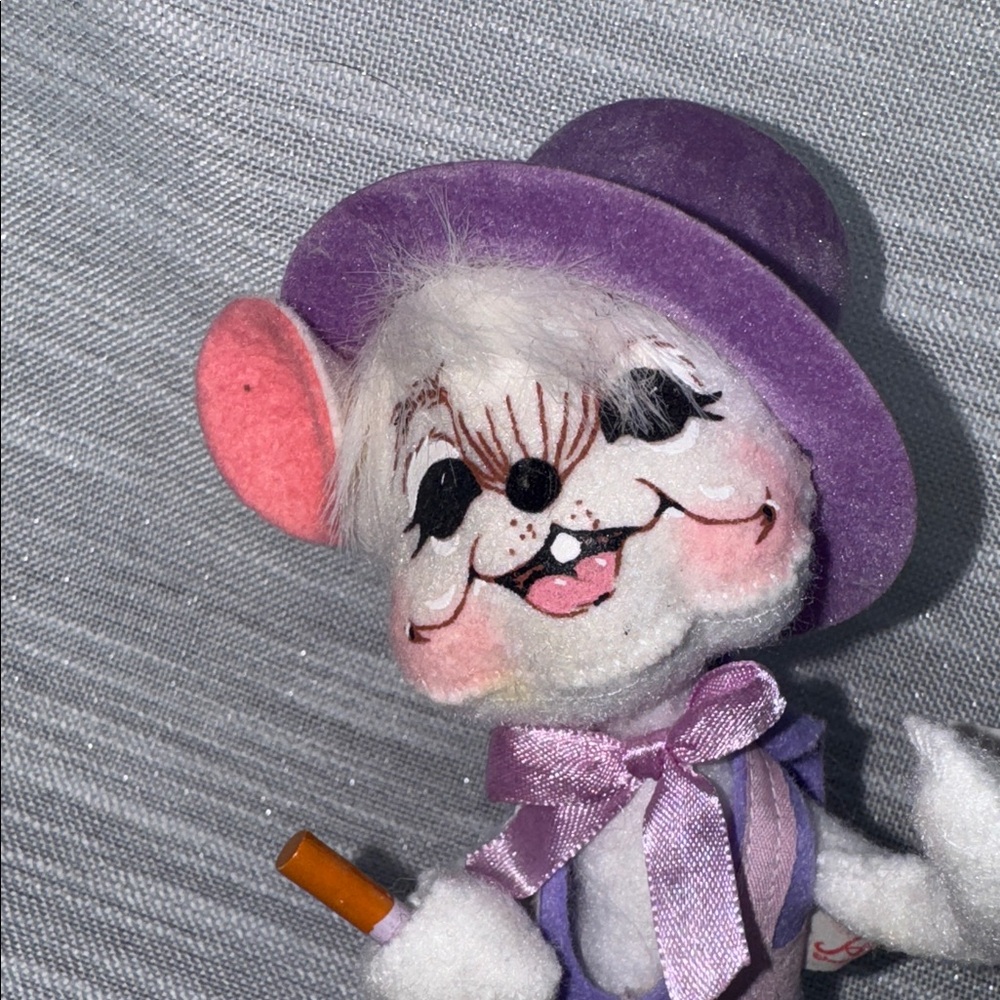 Annalee 2003 Mouse Purple Hat Vest Cane Curly Tail 6" Tall - Picture 2 of 7